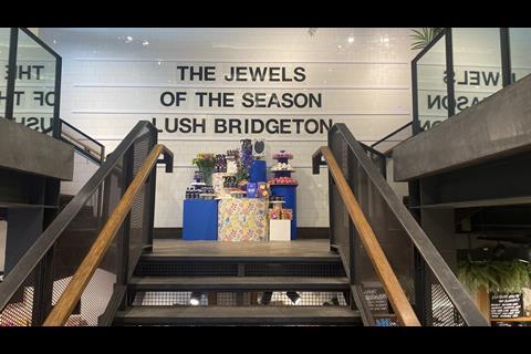 Products on display at Lush’s Bridgerton pop-up on Oxford Street, London
